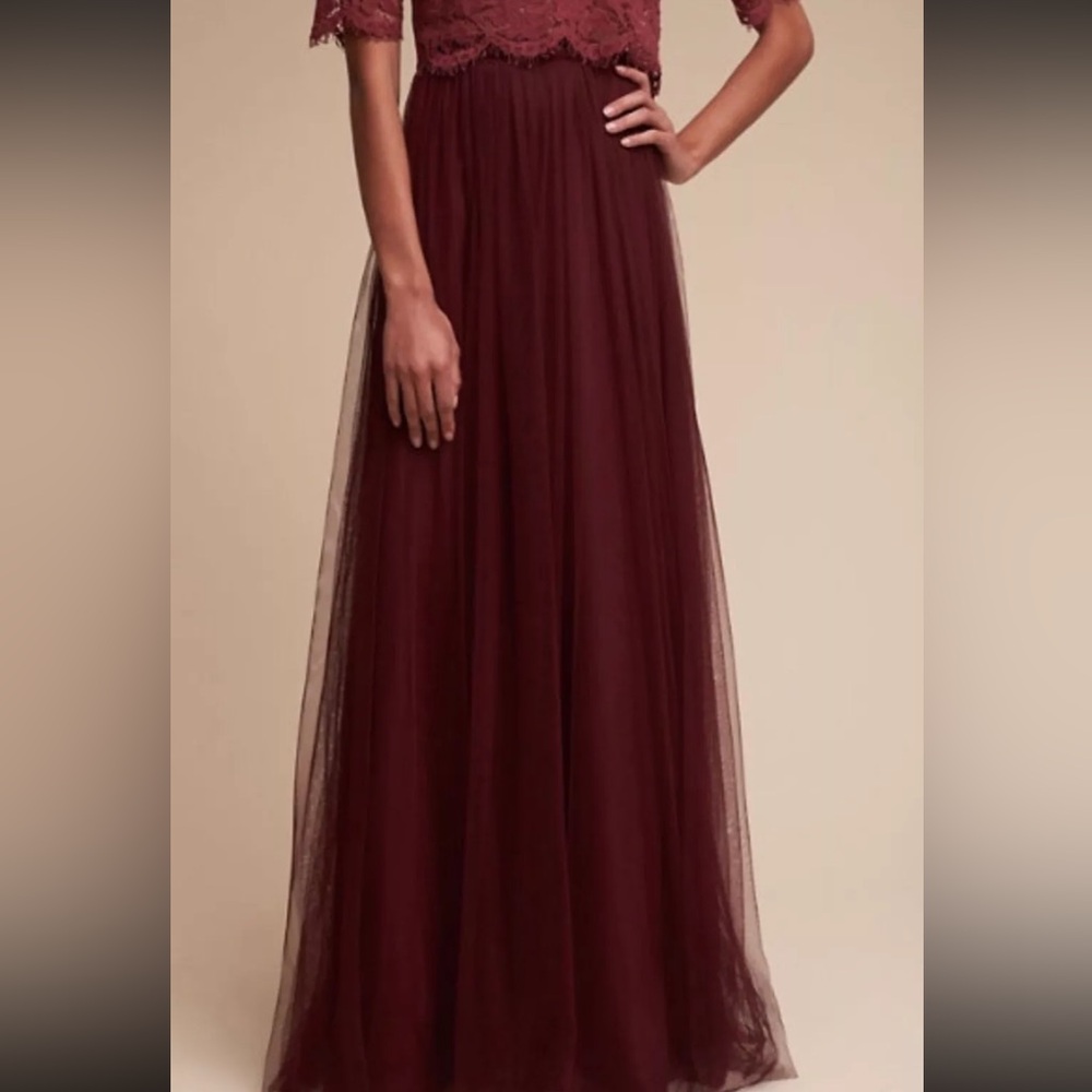 NWOT BHLDN Jenny Yoo Louise Tulle Maxi Skirt Cabernet Bridesmaid Z404-2